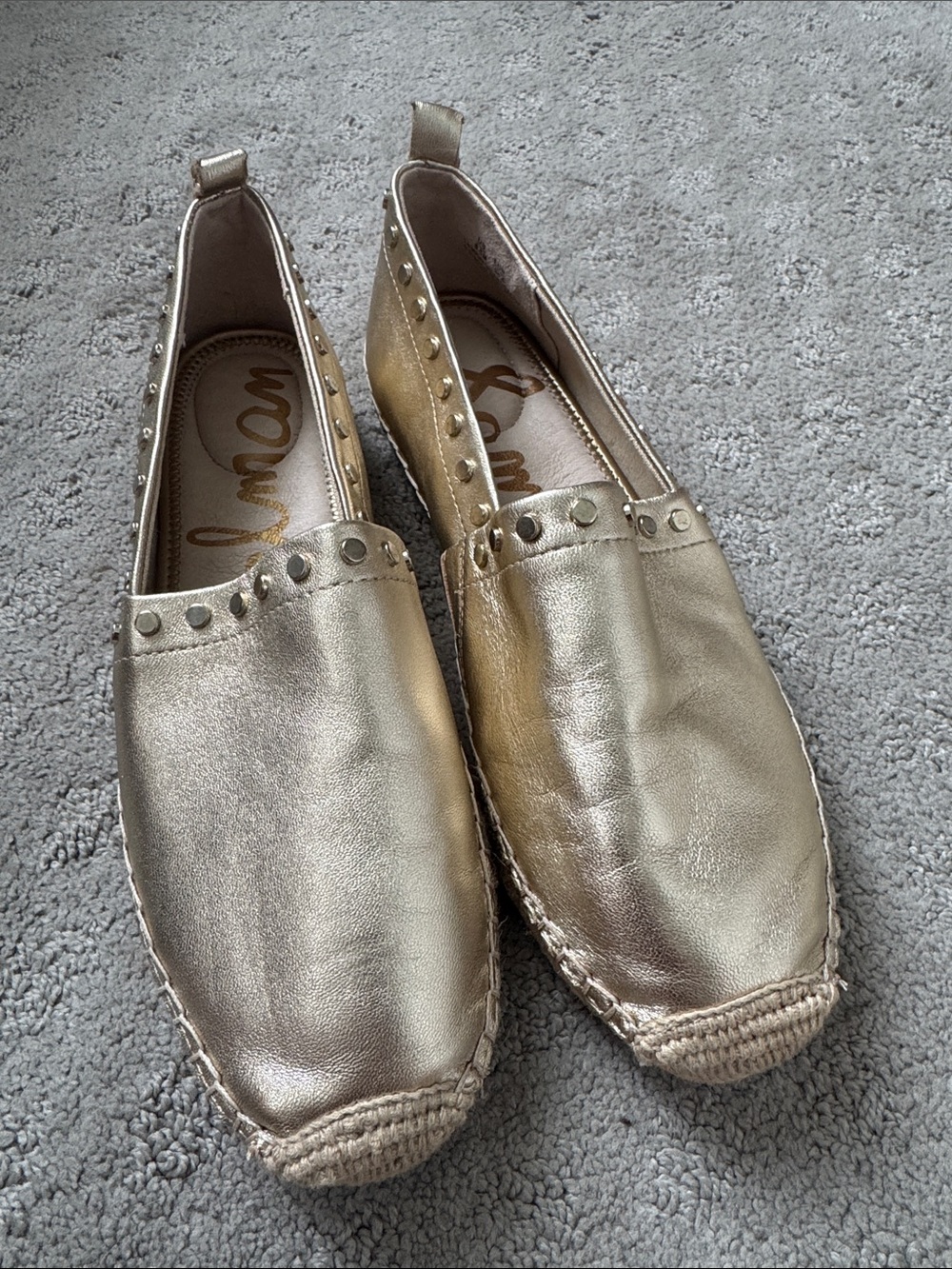 Sam Edelman Metallic Gold Studded Espadrille Flats